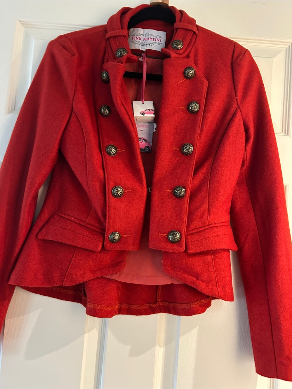 Pink Martini Red Military-Style Double-Breasted Blazer